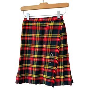 Vintage 70s Girls Rascals Pleated Midi Wrap Skirt Kilt Pin Red 8